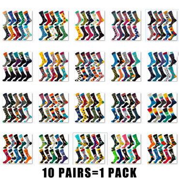 10 Pairs/Lot Funny Happy Men Socks Crew Socks Colorful Combed Cotton Christmas Rhombus Casual Fashion Autumn Big Size Men Socks