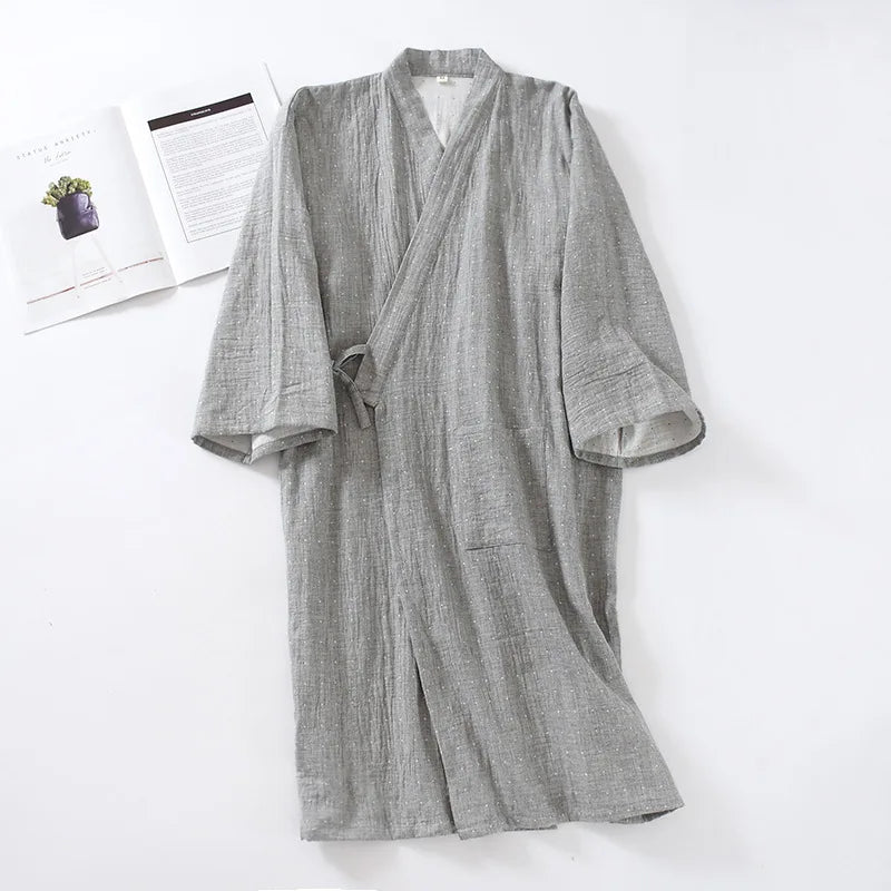 Japanese Style Cotton Men's Kimono Pajamas Robes for Spring and Summer Thin and Oversized Bathrobes Home Clothes Mens Pajamas