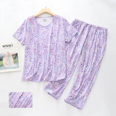 Pajama Sets for Women Summer Short Sleeve Plus Size Lightweight Sleepwear Suit Cute Fresh Homewear 2pcs Suits