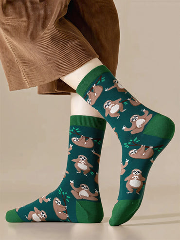 1 Pairs Cartoon Cute Sloth Cotton Socks Men Novelty Forest Animal Pattern Mid Socks For Men Streetwear Daily Socks