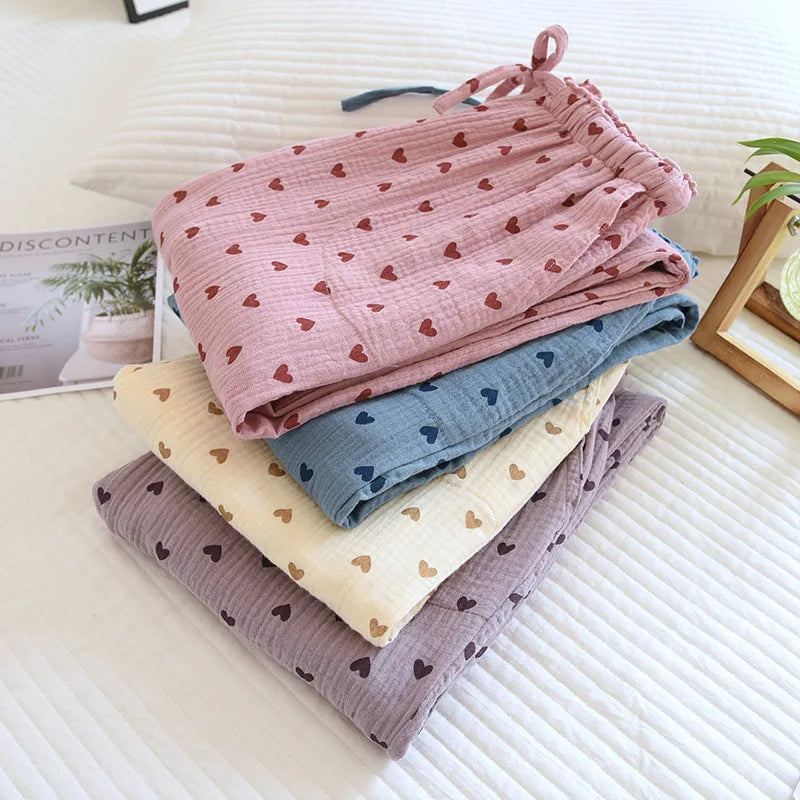 100% Cotton Home Pajama Pants Love Printing Sleep Bottoms Sleeping Lounge Pants Loose Sleep Wear Casual Women Pajama Trouser