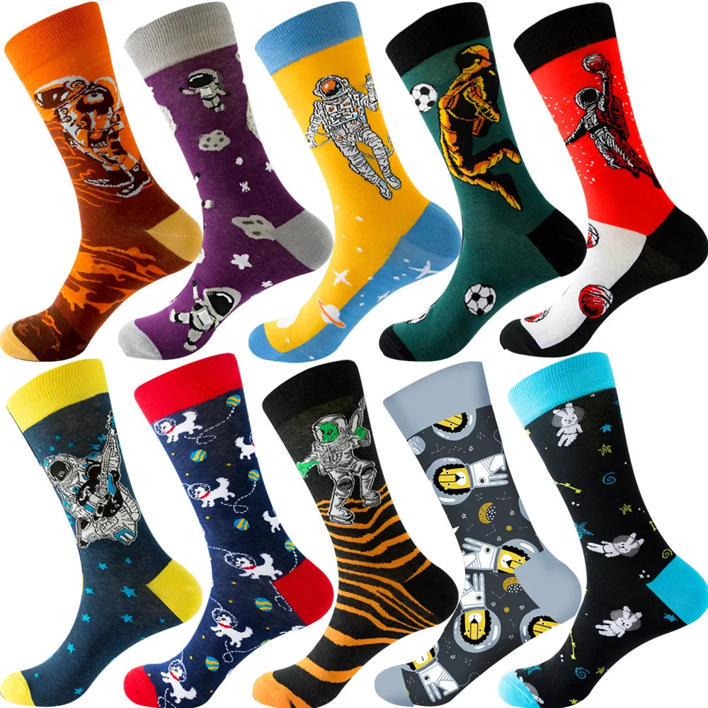 10 Pairs/Lot Funny Happy Men Socks Crew Socks Colorful Combed Cotton Christmas Rhombus Casual Fashion Autumn Big Size Men Socks