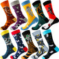 10 Pairs/Lot Funny Happy Men Socks Crew Socks Colorful Combed Cotton Christmas Rhombus Casual Fashion Autumn Big Size Men Socks