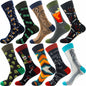 10 Pairs/Lot Funny Happy Men Socks Crew Socks Colorful Combed Cotton Christmas Rhombus Casual Fashion Autumn Big Size Men Socks
