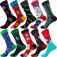 10 Pairs/Lot Funny Happy Men Socks Crew Socks Colorful Combed Cotton Christmas Rhombus Casual Fashion Autumn Big Size Men Socks