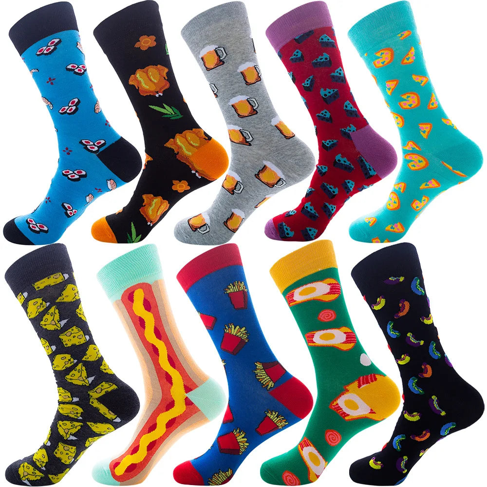 10 Pairs/Lot Funny Happy Men Socks Crew Socks Colorful Combed Cotton Christmas Rhombus Casual Fashion Autumn Big Size Men Socks
