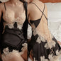 Dream Blue Nightdress Autumn Elegant Luxury Sexy Split Suspenders Female Beauty Back Lace Silky Dress with Panty Sleeping Dress