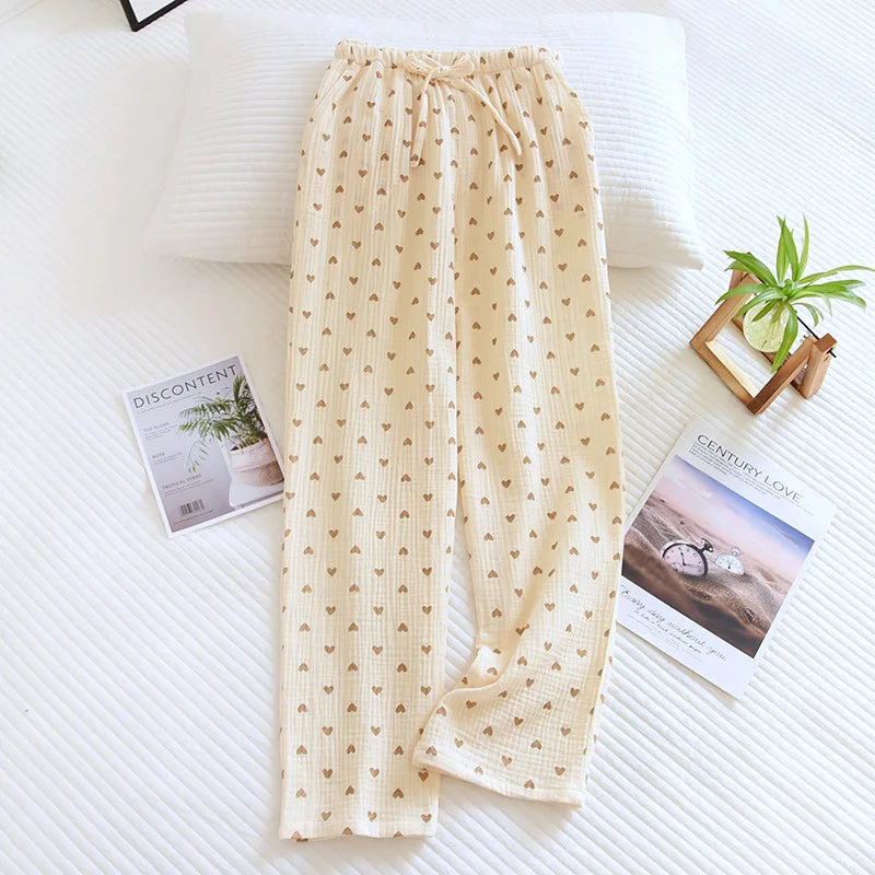 100% Cotton Home Pajama Pants Love Printing Sleep Bottoms Sleeping Lounge Pants Loose Sleep Wear Casual Women Pajama Trouser