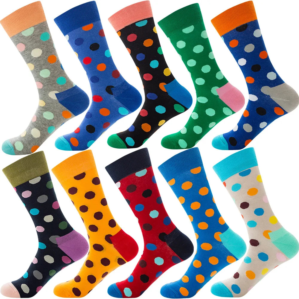 10 Pairs/Lot Funny Happy Men Socks Crew Socks Colorful Combed Cotton Christmas Rhombus Casual Fashion Autumn Big Size Men Socks