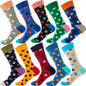 10 Pairs/Lot Funny Happy Men Socks Crew Socks Colorful Combed Cotton Christmas Rhombus Casual Fashion Autumn Big Size Men Socks