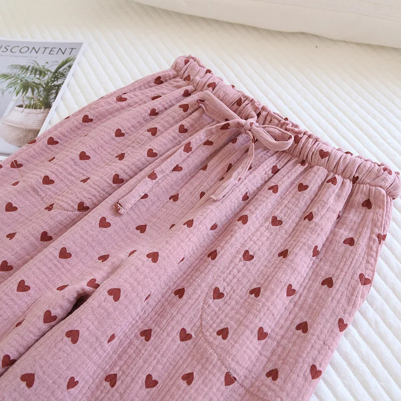 100% Cotton Home Pajama Pants Love Printing Sleep Bottoms Sleeping Lounge Pants Loose Sleep Wear Casual Women Pajama Trouser