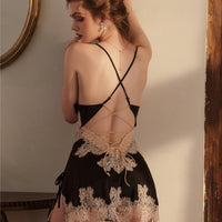 Beauty Back Silk Nightgown Sling Lace Embroidery V-Neck Nightdress Women Sleepwear Sexy Lingerie Nightwear Backless Strap Dress