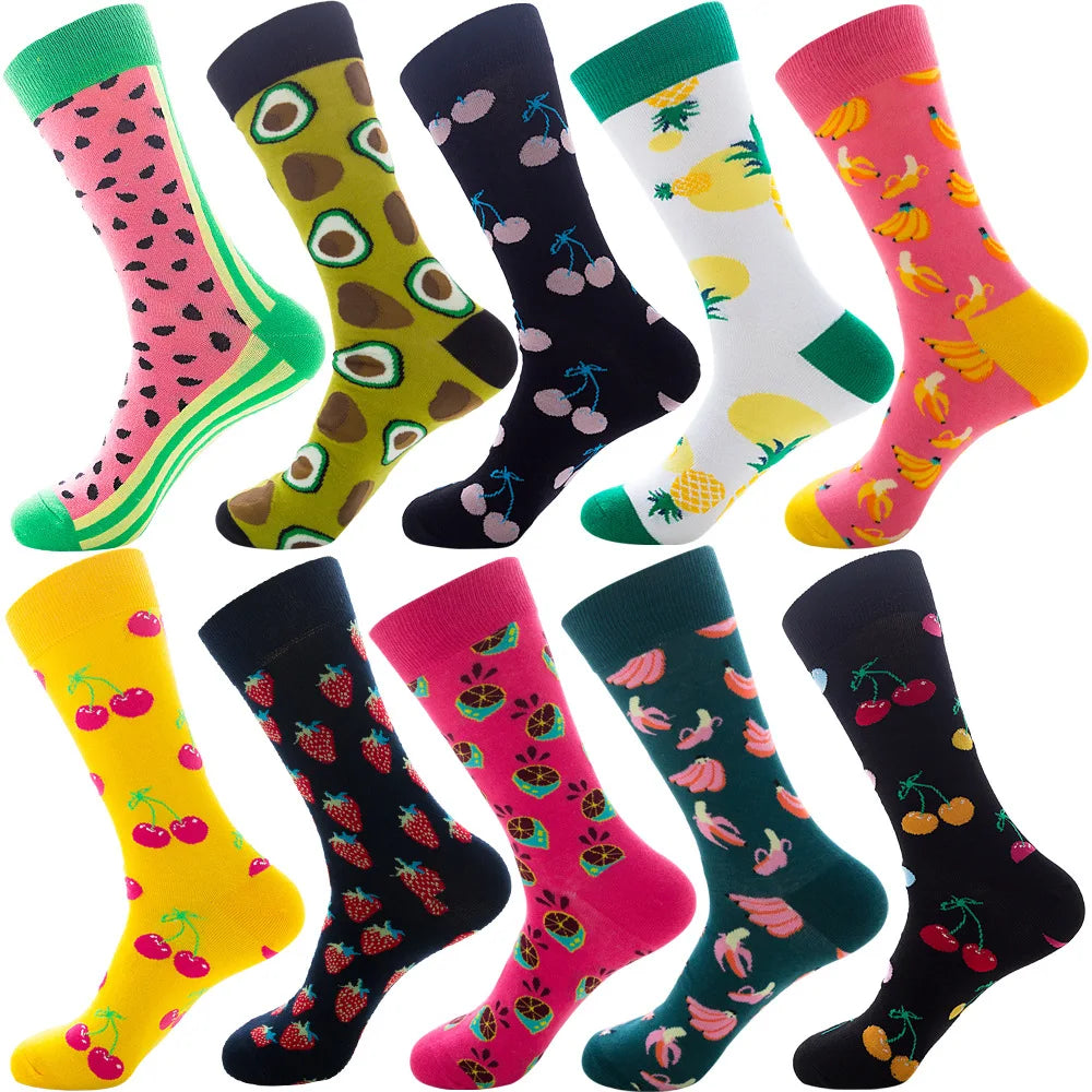 10 Pairs/Lot Funny Happy Men Socks Crew Socks Colorful Combed Cotton Christmas Rhombus Casual Fashion Autumn Big Size Men Socks