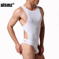 Aismz male corset ice silk bodysuit men masculino buckle one-piece underwear shapewear for men jumpsuit faja reductora hombre