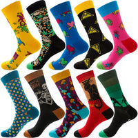 10 Pairs/Lot Funny Happy Men Socks Crew Socks Colorful Combed Cotton Christmas Rhombus Casual Fashion Autumn Big Size Men Socks