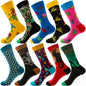 10 Pairs/Lot Funny Happy Men Socks Crew Socks Colorful Combed Cotton Christmas Rhombus Casual Fashion Autumn Big Size Men Socks