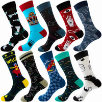 10 Pairs/Lot Funny Happy Men Socks Crew Socks Colorful Combed Cotton Christmas Rhombus Casual Fashion Autumn Big Size Men Socks