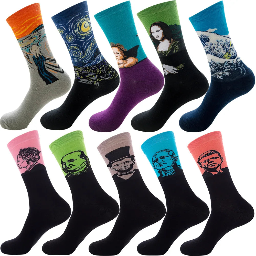 10 Pairs/Lot Funny Happy Men Socks Crew Socks Colorful Combed Cotton Christmas Rhombus Casual Fashion Autumn Big Size Men Socks