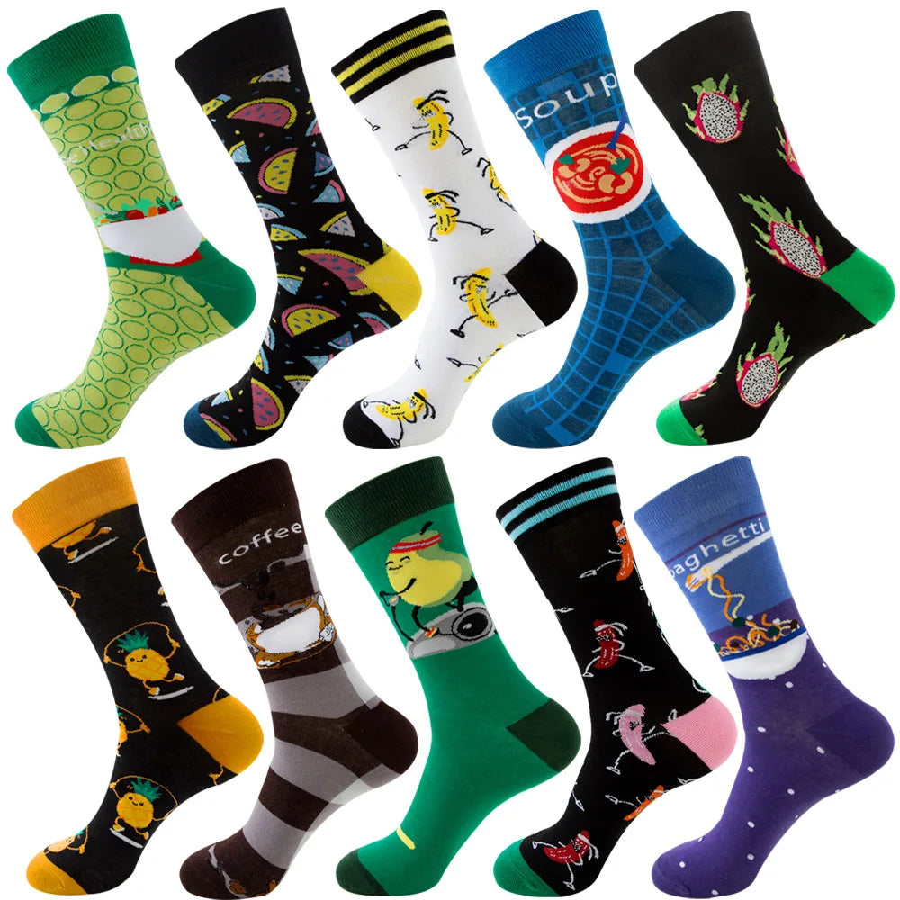 10 Pairs/Lot Funny Happy Men Socks Crew Socks Colorful Combed Cotton Christmas Rhombus Casual Fashion Autumn Big Size Men Socks