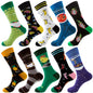 10 Pairs/Lot Funny Happy Men Socks Crew Socks Colorful Combed Cotton Christmas Rhombus Casual Fashion Autumn Big Size Men Socks