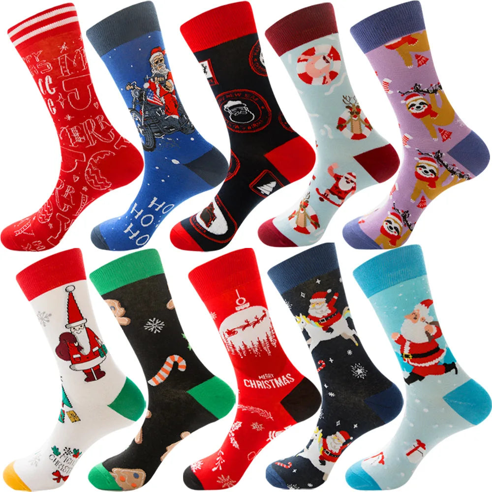 10 Pairs/Lot Funny Happy Men Socks Crew Socks Colorful Combed Cotton Christmas Rhombus Casual Fashion Autumn Big Size Men Socks