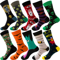 10 Pairs/Lot Funny Happy Men Socks Crew Socks Colorful Combed Cotton Christmas Rhombus Casual Fashion Autumn Big Size Men Socks