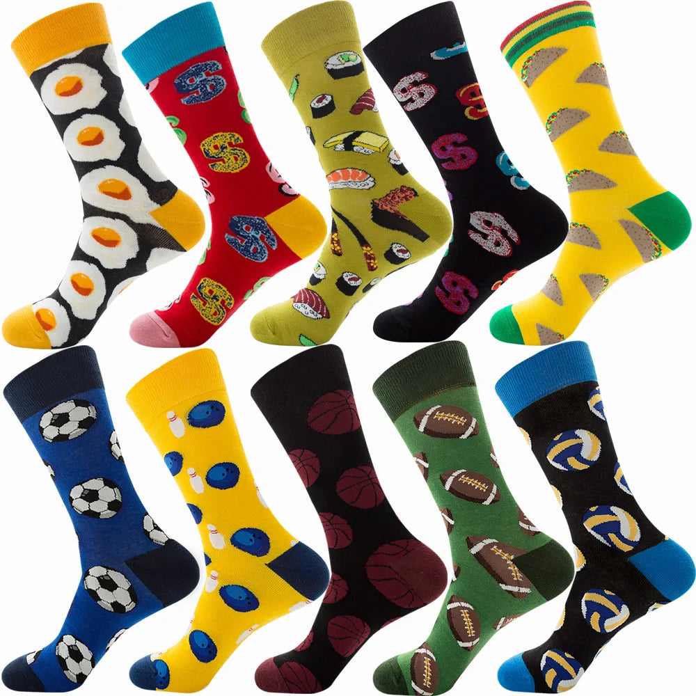 10 Pairs/Lot Funny Happy Men Socks Crew Socks Colorful Combed Cotton Christmas Rhombus Casual Fashion Autumn Big Size Men Socks