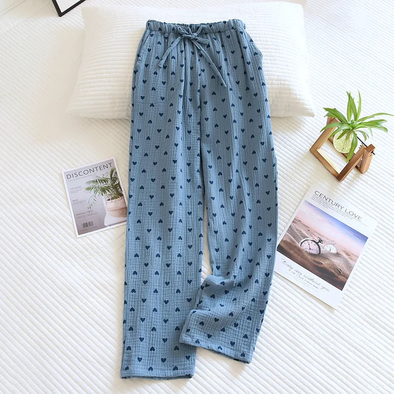 100% Cotton Home Pajama Pants Love Printing Sleep Bottoms Sleeping Lounge Pants Loose Sleep Wear Casual Women Pajama Trouser