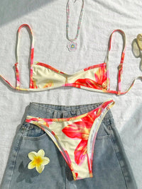 XS - XL Flowers Printed High Leg Cut Bikini Female Swimsuit Women Swimwear Two-pieces Bikini set Bather Bathing Suit Swim Lady