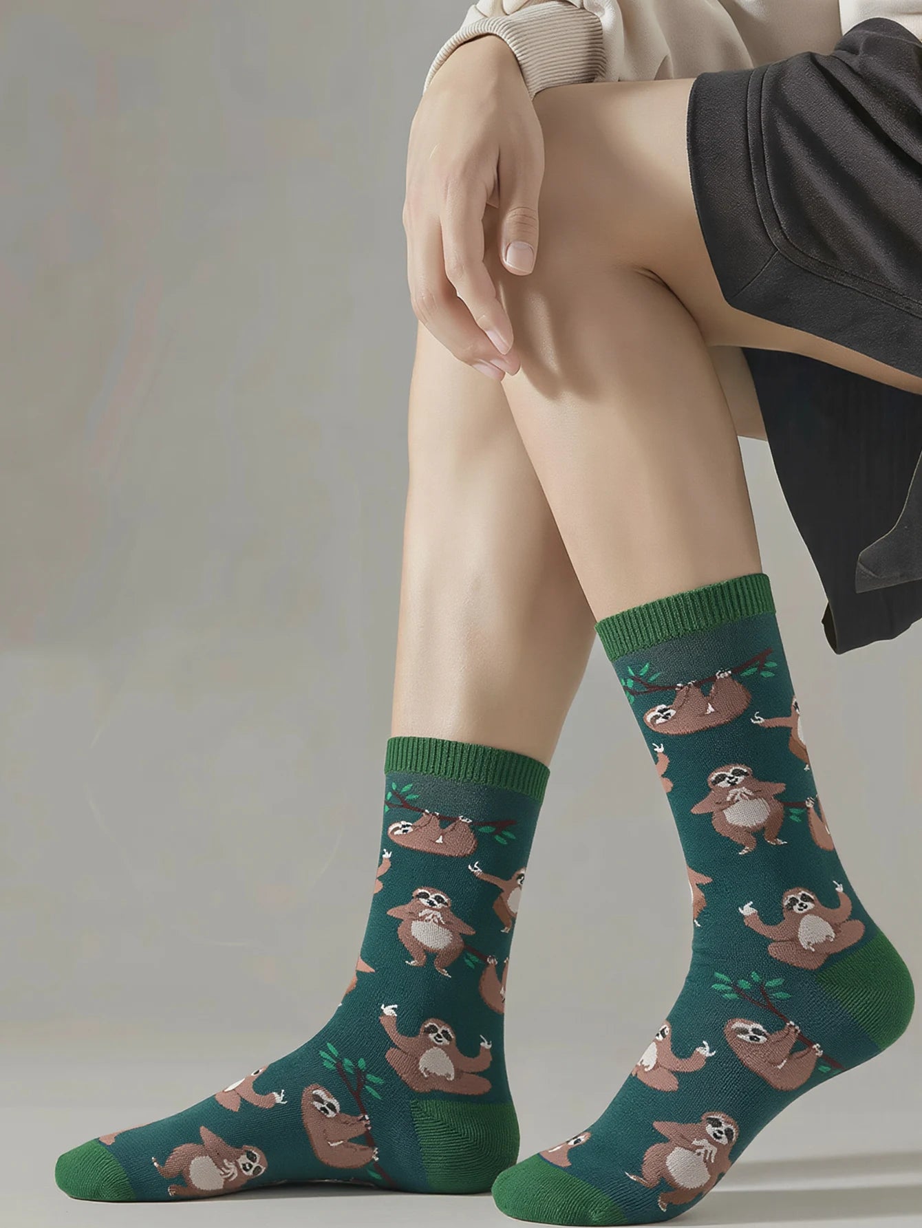 1 Pairs Cartoon Cute Sloth Cotton Socks Men Novelty Forest Animal Pattern Mid Socks For Men Streetwear Daily Socks