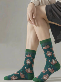 1 Pairs Cartoon Cute Sloth Cotton Socks Men Novelty Forest Animal Pattern Mid Socks For Men Streetwear Daily Socks