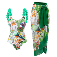 2026 New 2-Piece Women Bikini Set Bodysuit Skirt Cover Ups Sets Women Swimsuit Bandage Bathing Fashion Print Splice Beach Suit