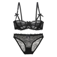 Varsbaby Sexy Lace Bra Underwear Set 2pcs Half Cup Bra Breathable See-through Briefs Sexy Lingerie plus size bra set