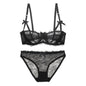Varsbaby Sexy Lace Bra Underwear Set 2pcs Half Cup Bra Breathable See-through Briefs Sexy Lingerie plus size bra set