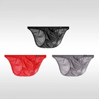 3PCS Japanese men's underwear ice silk low waist sexy triangle pants U convex three-dimensional silky tight