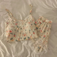 Pajama Sets Women Lace Sweet Summer Designed Popular Ins Style 2 Pcs  Bow Aesthetic Comfortable Home Lounge Thin All-match