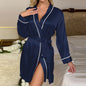 Solid Satin Sexy Night Robe Elegant Long Sleeve  V Neck House Robe With Belt  Women's Sleepwear