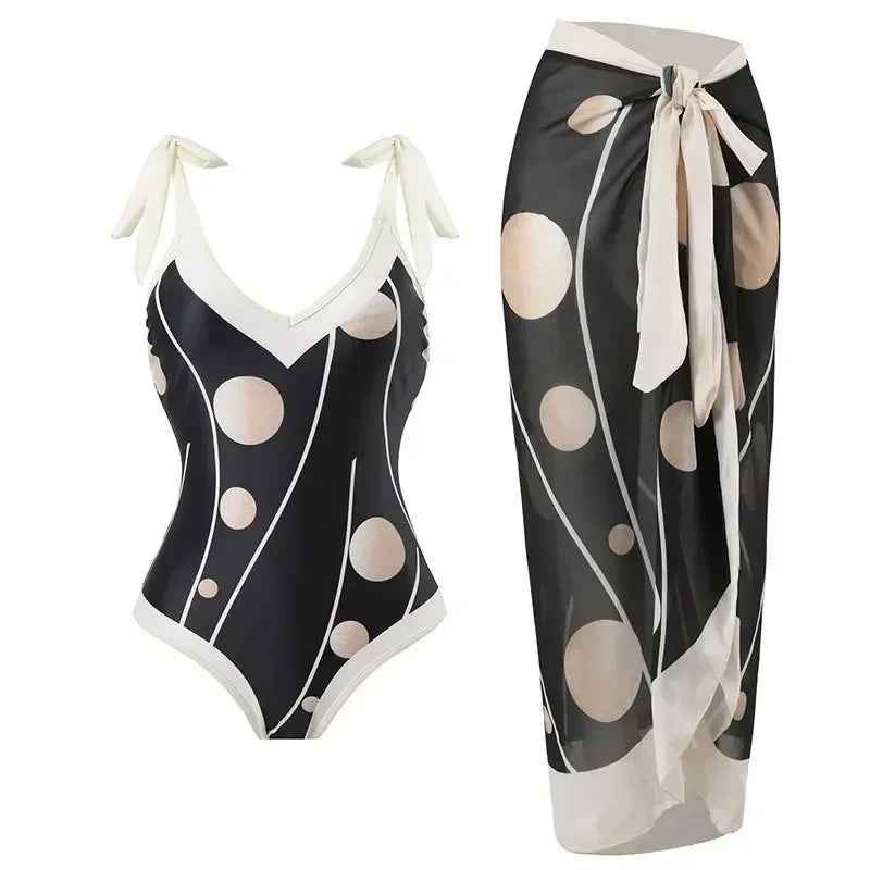 2026 New 2-Piece Women Bikini Set Bodysuit Skirt Cover Ups Sets Women Swimsuit Bandage Bathing Fashion Print Splice Beach Suit