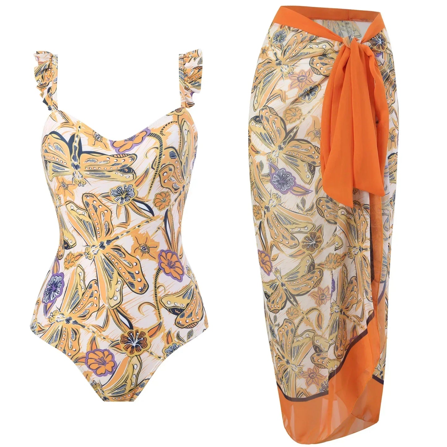 2026 New 2-Piece Women Bikini Set Bodysuit Skirt Cover Ups Sets Women Swimsuit Bandage Bathing Fashion Print Splice Beach Suit