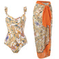 2026 New 2-Piece Women Bikini Set Bodysuit Skirt Cover Ups Sets Women Swimsuit Bandage Bathing Fashion Print Splice Beach Suit