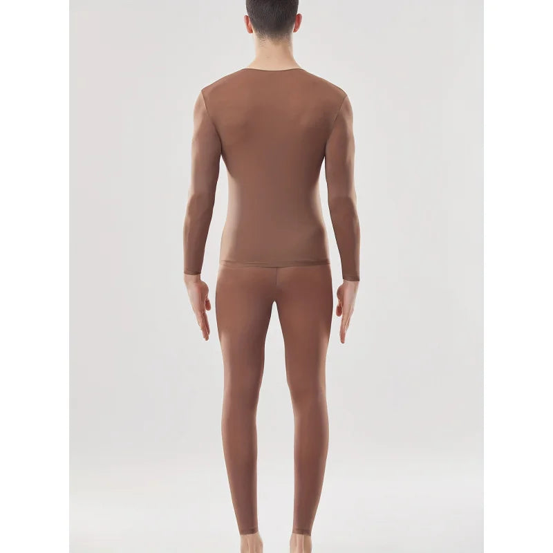 Autumn and Winter Men's Thermal Underwear Set - Semi-Transparent Comfortable Stretch Warm Top and Pants