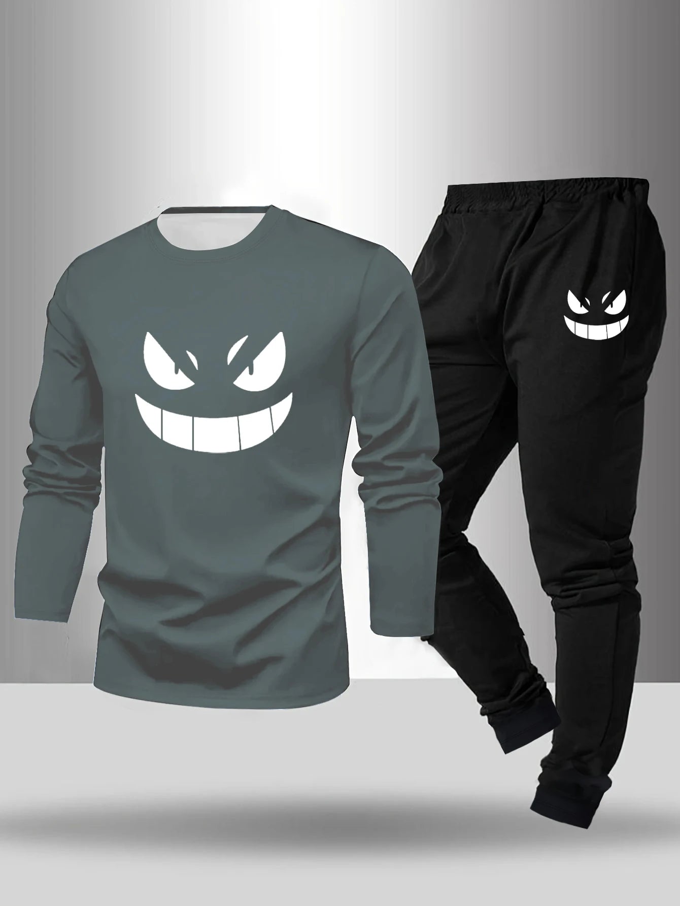 2-piece set of men's pajamas for spring summer autumn winter long sleeved pants geometric pattern base shirt home suit set