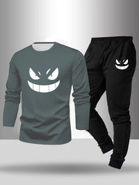 2-piece set of men's pajamas for spring summer autumn winter long sleeved pants geometric pattern base shirt home suit set