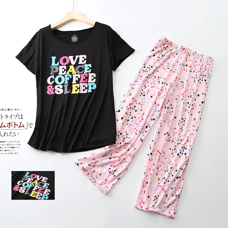 Pajama Sets for Women Summer Short Sleeve Plus Size Lightweight Sleepwear Suit Cute Fresh Homewear 2pcs Suits