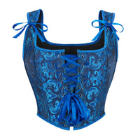 Blue Jacquard Corset Sexy Shoulder Straps Overbust Bustiers Crop Top Lace Up Brocade Vest Lingerie Gothic For Women Outfit