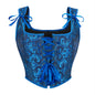 Blue Jacquard Corset Sexy Shoulder Straps Overbust Bustiers Crop Top Lace Up Brocade Vest Lingerie Gothic For Women Outfit