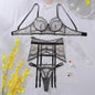 2025 Fashion Sexy Heavy Craft Embroidered Bra Set Mesh See Through Slim Exotic Luxury Erotic Lingerie Panty Three Piece Set