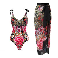 2026 New 2-Piece Women Bikini Set Bodysuit Skirt Cover Ups Sets Women Swimsuit Bandage Bathing Fashion Print Splice Beach Suit