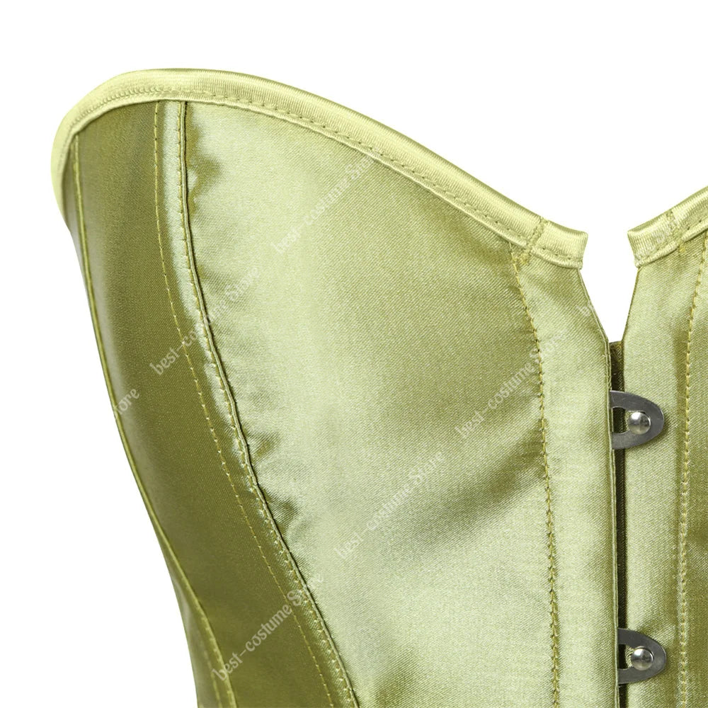Bustier Corset Tops for Women Overbust Satin Sexy Lace Up Corset Gold Gothic Corset and Bustiers