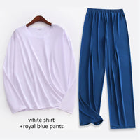 Large Size Men Ice Silk Pajamas Solid Shirt & Pants 2Pcs Pijamas Sleep Set Thin Home Clothing Sleepwear Summer Nightwear Suit